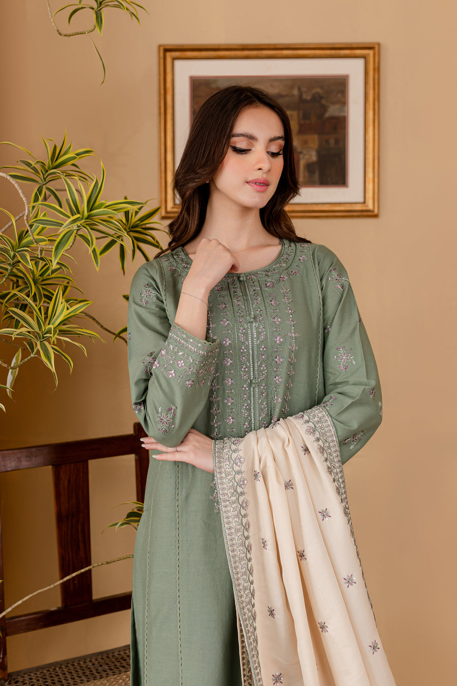 BrandsInn - 3PC LAWN EMBROIDERED SHIRT WITH LAWN EMBROIDERED DUPATTA AND LAWN TROUSER-BI-260