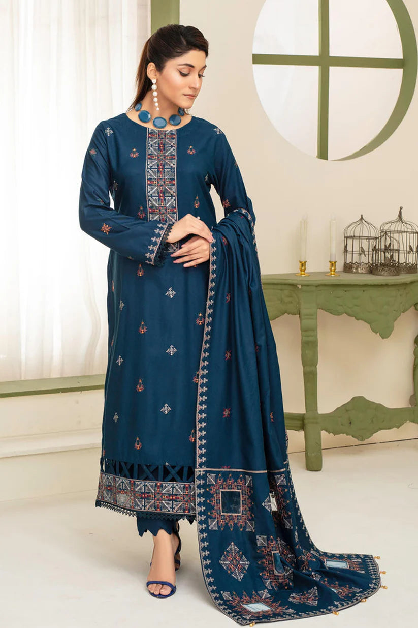 BRANDS INN-3PC DHANAK EMBROIDERED SHIRT WITH HEAVY CUTWORK EMBROIDERED DHANAK SHAWL AND TROUSER-BI-4126
