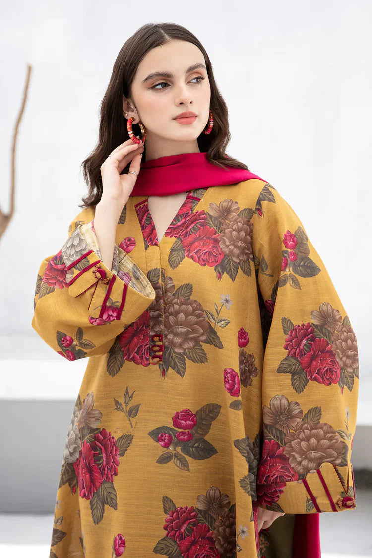 BrandsInn-3PC KHADDAR PRINTED SHIRT WITH KHADDAR PRINT DUPATTA AND PRINT TROUSER-BI-2619