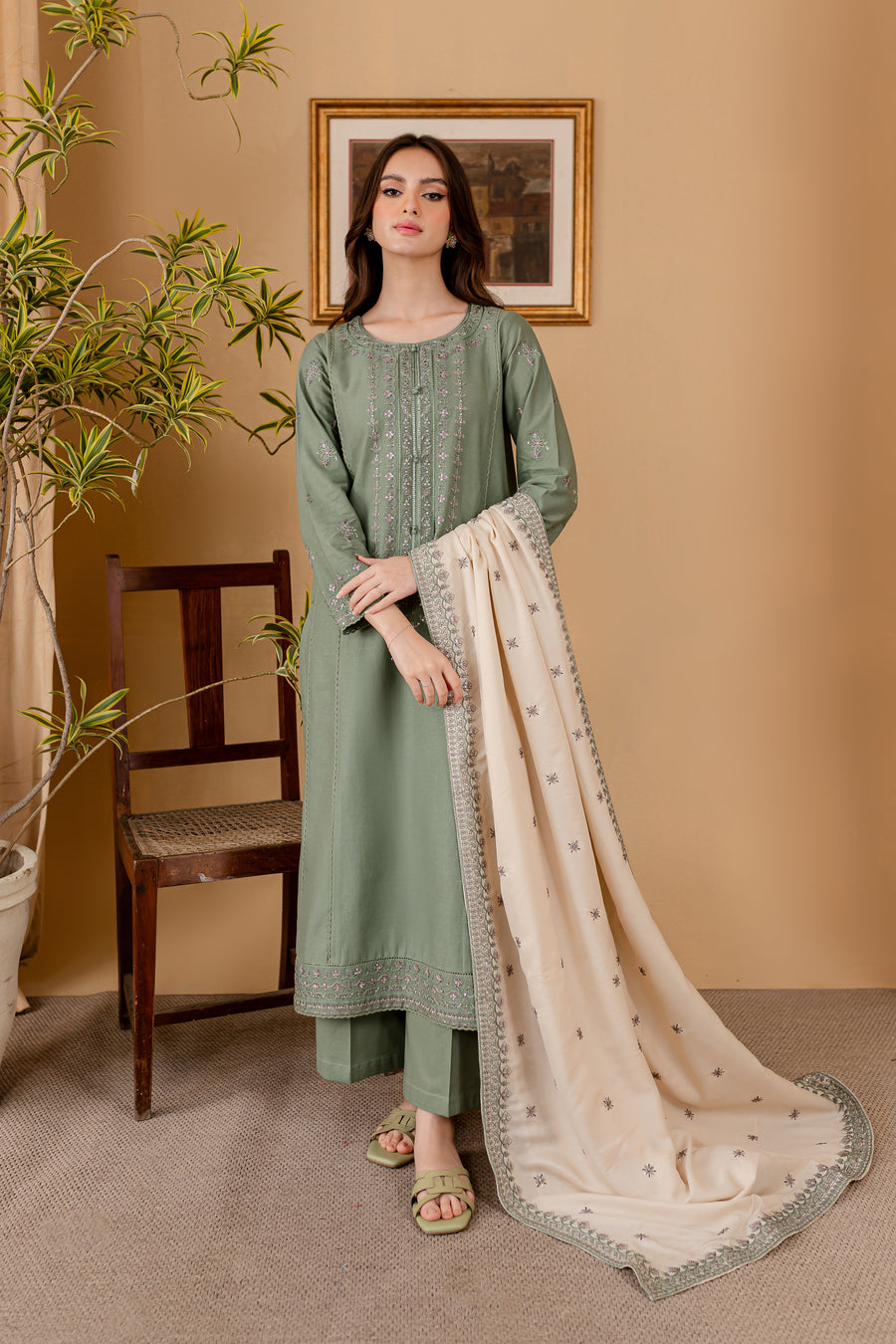 BrandsInn - 3PC LAWN EMBROIDERED SHIRT WITH LAWN EMBROIDERED DUPATTA AND LAWN TROUSER-BI-260