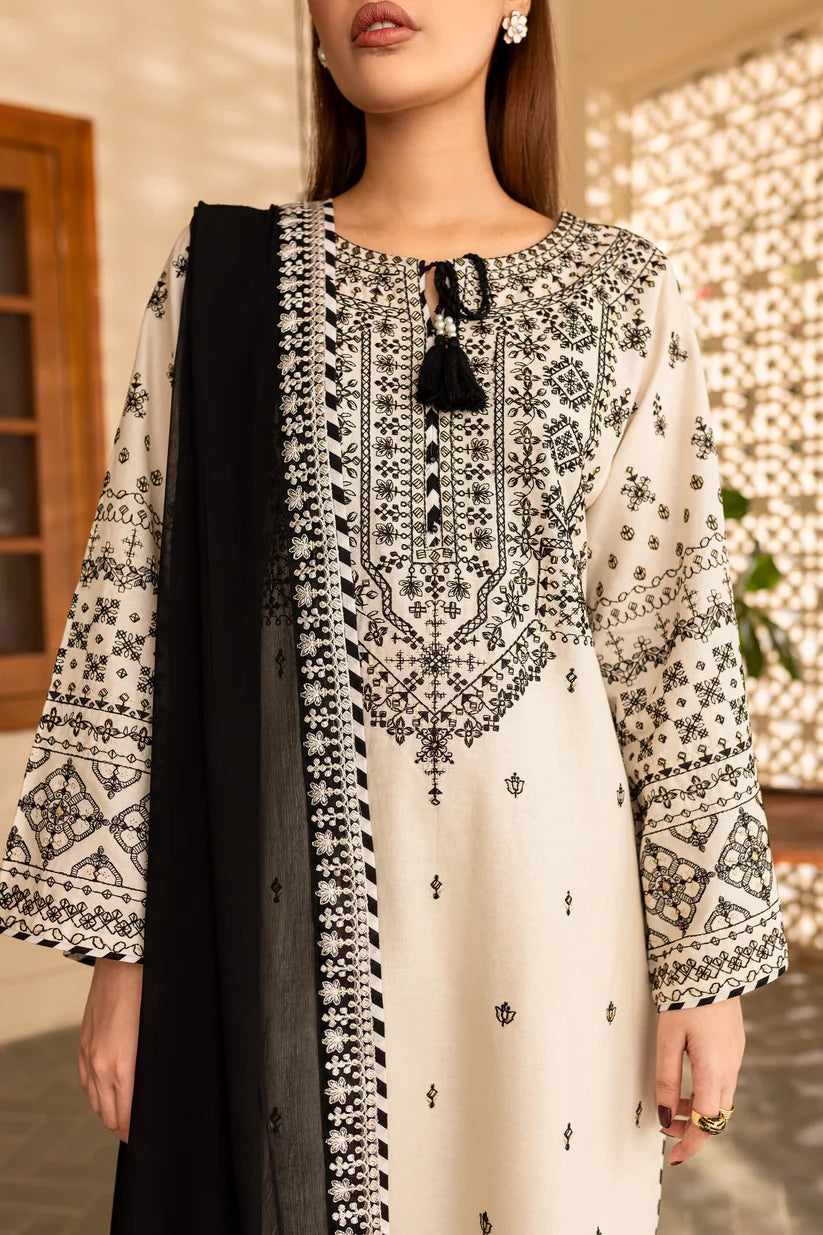 BrandsInn-3PC LAWN EMBROIDERED SHIRT WITH CHIFFON EMBROIDERED DUPATTA AND TROUSER-BI-302