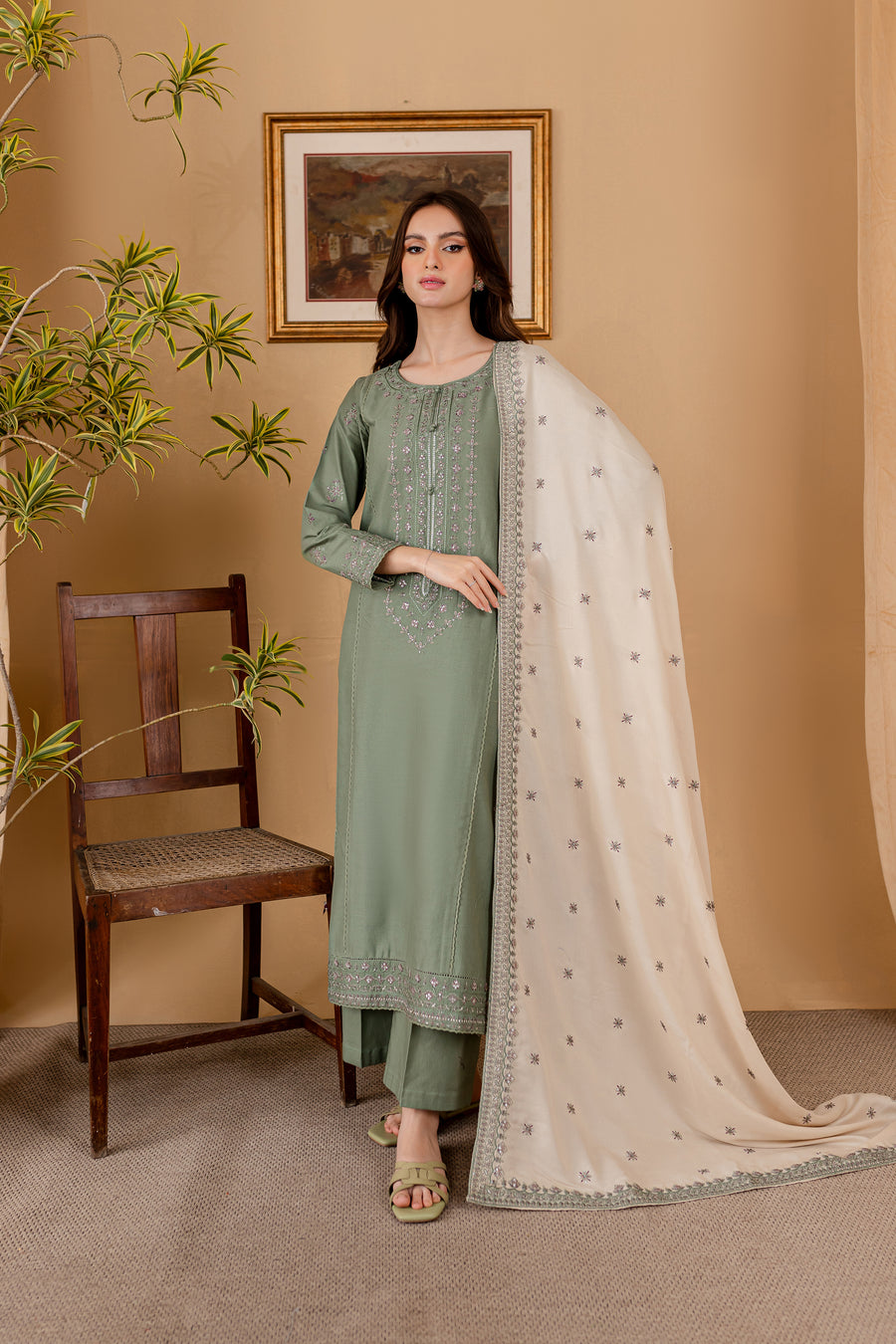 BrandsInn - 3PC LAWN EMBROIDERED SHIRT WITH LAWN EMBROIDERED DUPATTA AND LAWN TROUSER-BI-260