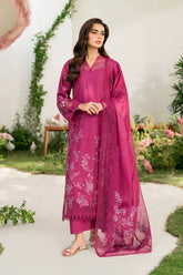 BrandsInn-3PC DHANAK SEQUIN EMBROIDRED SHIRT WITH COURTRAI PRINTED EMB SHAWL AND TROUSER-BI-4125