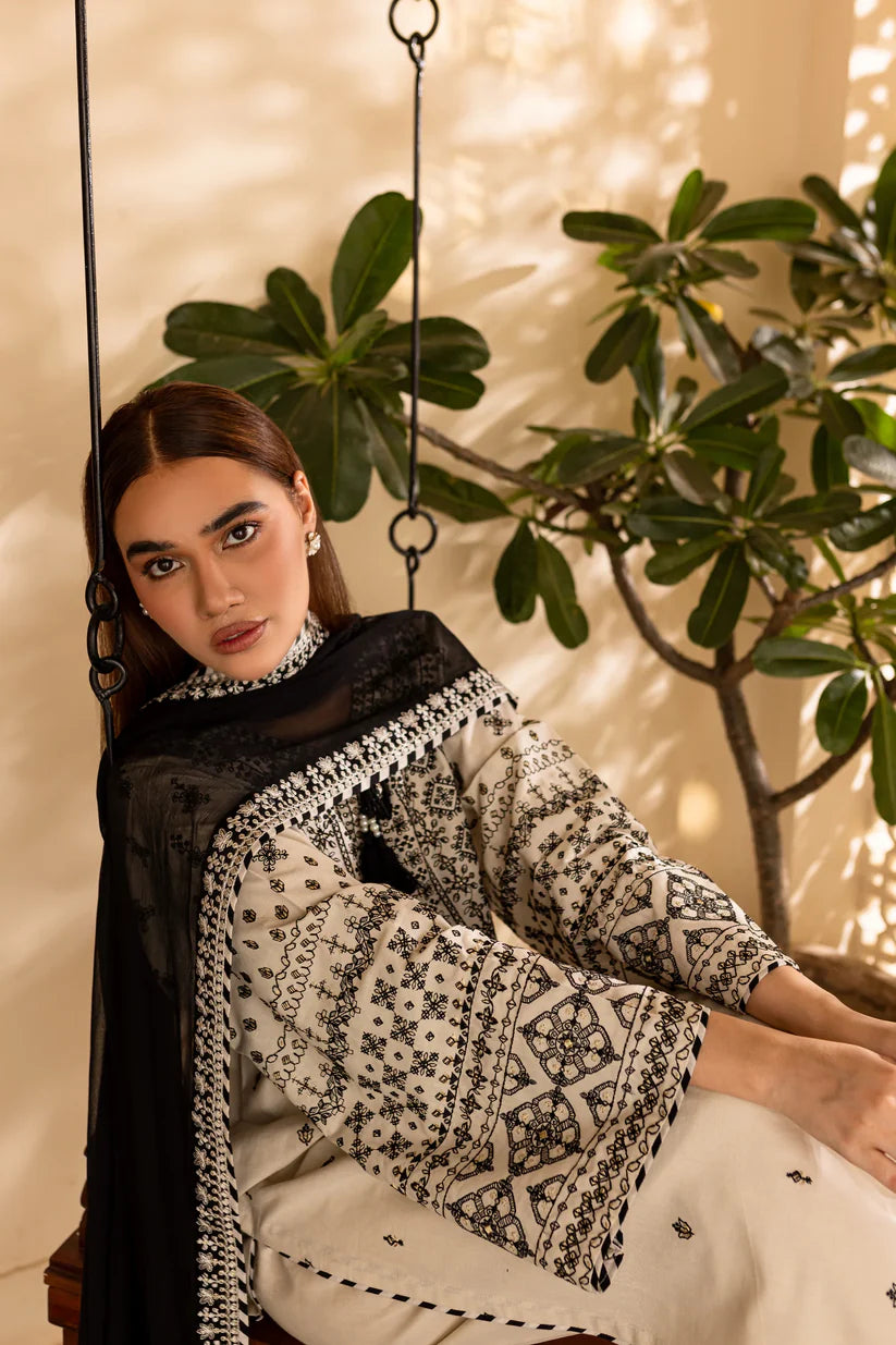 BrandsInn-3PC LAWN EMBROIDERED SHIRT WITH CHIFFON EMBROIDERED DUPATTA AND TROUSER-BI-302