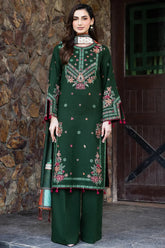 BrandsInn-3PC KHADDAR EMBROIDERED SHIRT WITH COURTRAI PRINTED SHAWL AND TROUSER-BI-4419