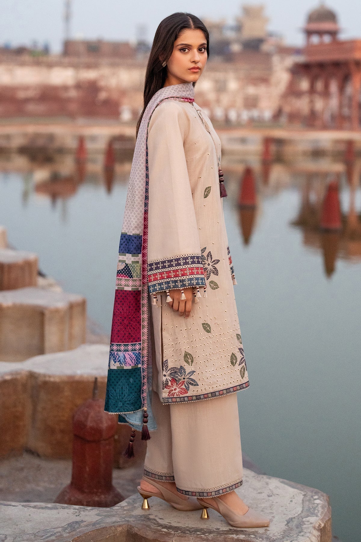 BrandsInn-3PC LAWN EMBROIDERED SHIRT WITH MONARK PRINTED DUPATTA AND TROUSER-BI-143