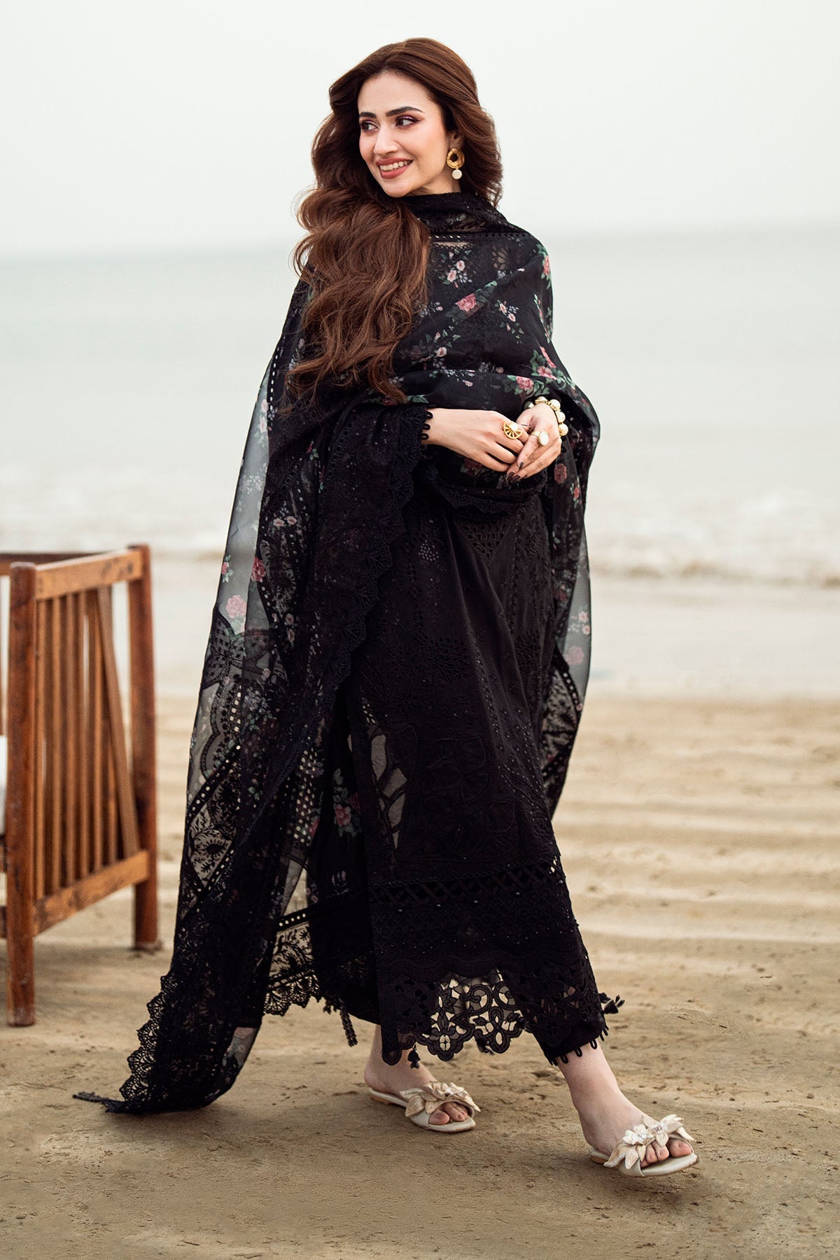 BrandsInn-3PC LAWN CHIKENKARI LASER EMBROIDERED SHIRT WITH ORGANZA EMBROIDERED PRINT DUPATTA-104