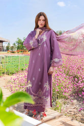 BrandsInn-3PC LAWN EMBROIDERED SHIRT WITH CHIFFON PRINTED DUPATTA AND TROUSER-BI-4861