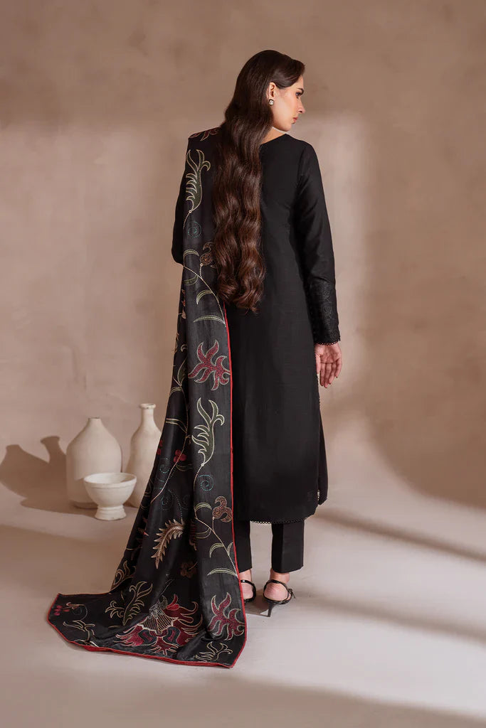 BrandsInn-3PC DHANAK EMBROIDERED SHIRT WITH DHANAK EMBROIDERED SHAWL & TROUSER-BI-4131