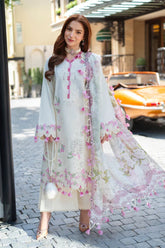 BrandsInn-3PC LAWN CHIKEANKARI EMBROIDERED SHIRT WITH CHIFOON PRINTED DUPATTA AND TROUSER-BI-4764
