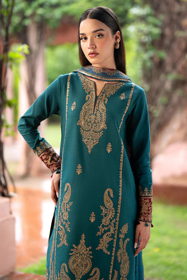BrandsInn- 3PC DHANAK EMBROIDERED SHIRT WITH WOOL PRINT SHAWL AND TROUSER-A-BI-4102