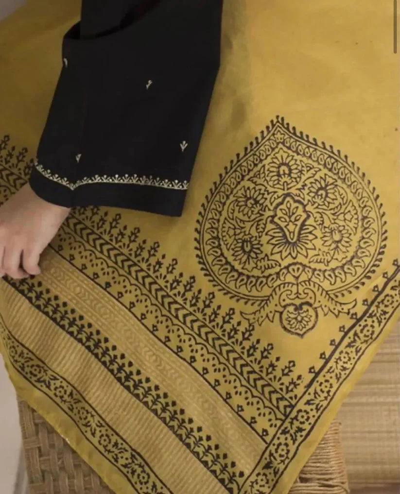BrandsInn-3PC DHANAK EMBROIDERED WITH DHANAK PRINT SHAWL-BI-4097