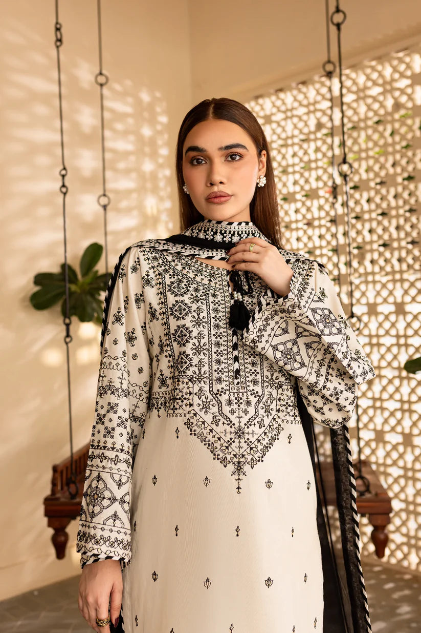 BrandsInn-3PC LAWN EMBROIDERED SHIRT WITH CHIFFON EMBROIDERED DUPATTA AND TROUSER-BI-302