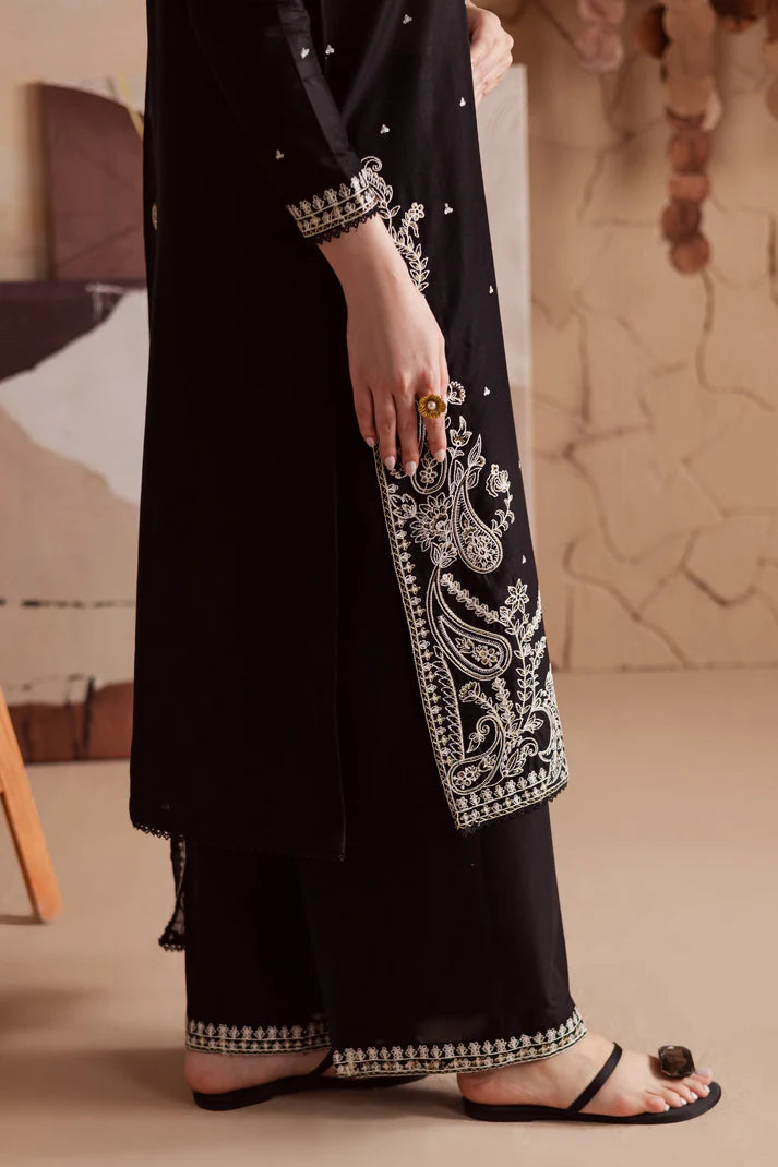 BrandsInn-3PC DHANAK EMBROIDERED SHIRT WITH CHIFFON EMBROIDERED DUPATTA AND TROUSER -BI-4138