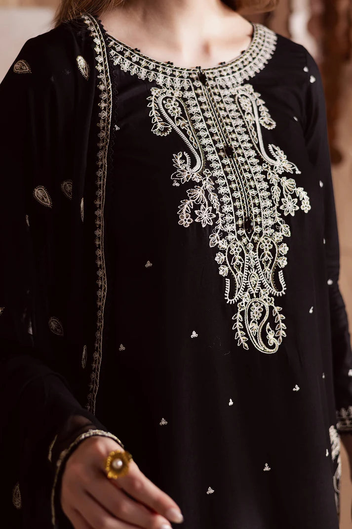 BrandsInn-3PC DHANAK EMBROIDERED SHIRT WITH CHIFFON EMBROIDERED DUPATTA AND TROUSER -BI-4138