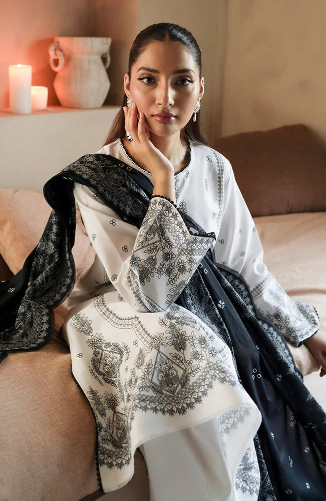 BrandsInn - 3PC DHANAK EMBROIDERED SHIRT WITH DHA COUTURE WOOL PRINT SHAWL AND TROUSER-BI-4088