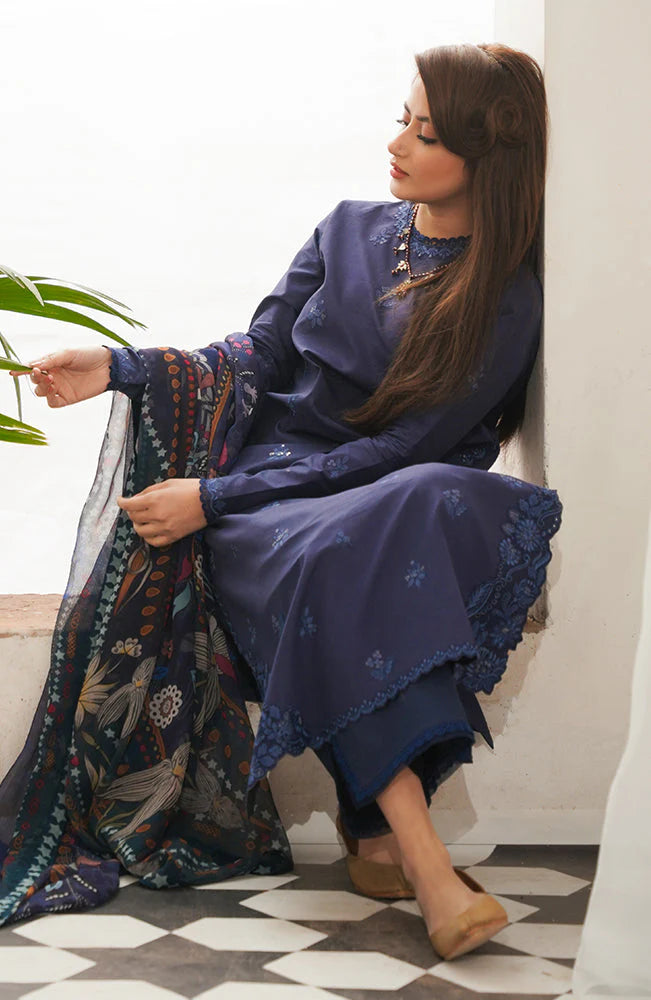 BrandsInn-3PC DHANAK EMBROIDERED SHIRT WITH COURTRAI WOOL PRINTED SHAWL & TROUSER-BI-4020