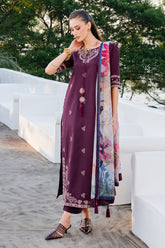 BrandsInn-3PC LAWN EMBROIDERED SHIRT WITH CHIFFON PRINT DUPATTA AND EMB TROUSER-BI-4839
