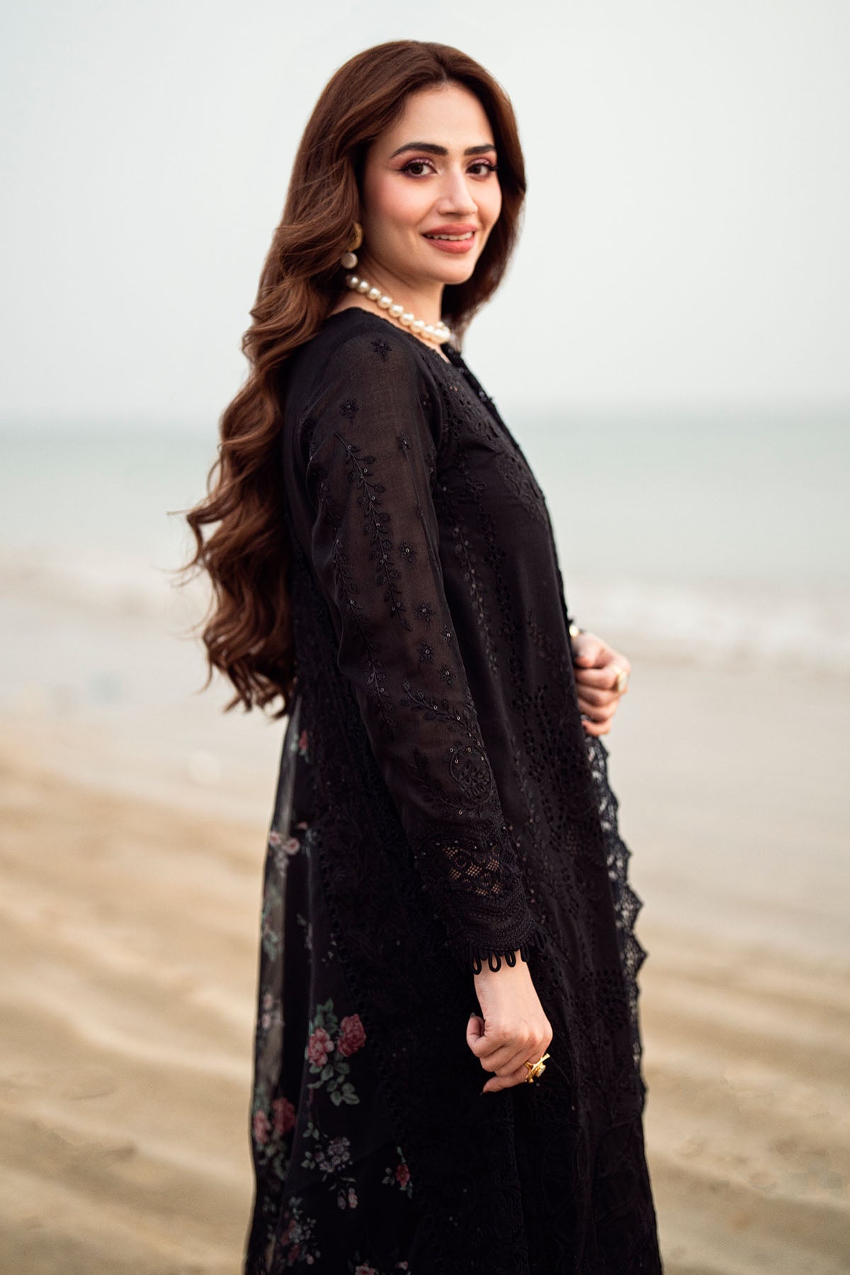 BrandsInn-3PC LAWN CHIKENKARI LASER EMBROIDERED SHIRT WITH ORGANZA EMBROIDERED PRINT DUPATTA-104