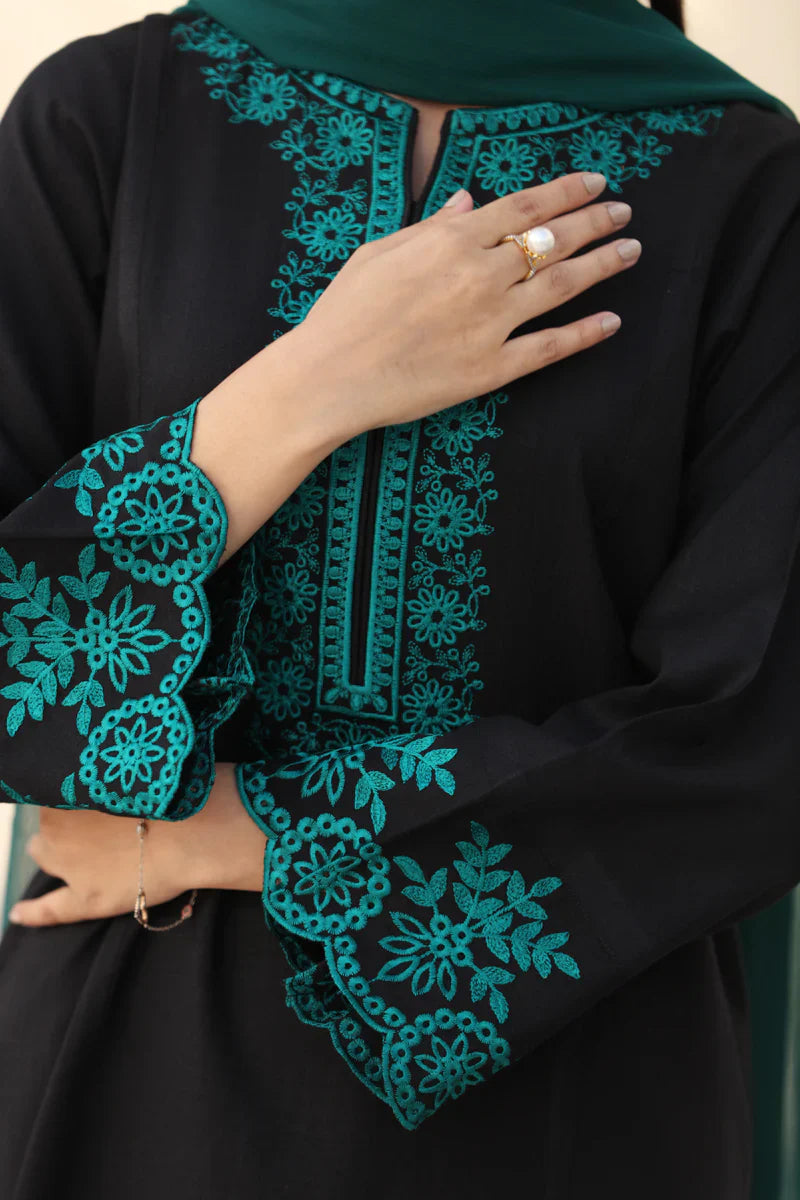 BrandsInn-2PC DHANAK EMBROIDERED SHIRT WITH DHANAK EMB TROUSER-BI-4115