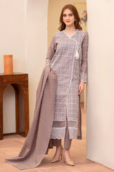 BrandsInn-3PC LAWN CHIKENKARI EMBROIDERED SHIRT WITH LAWN TUBE SLUB DUPATTA-BI-324