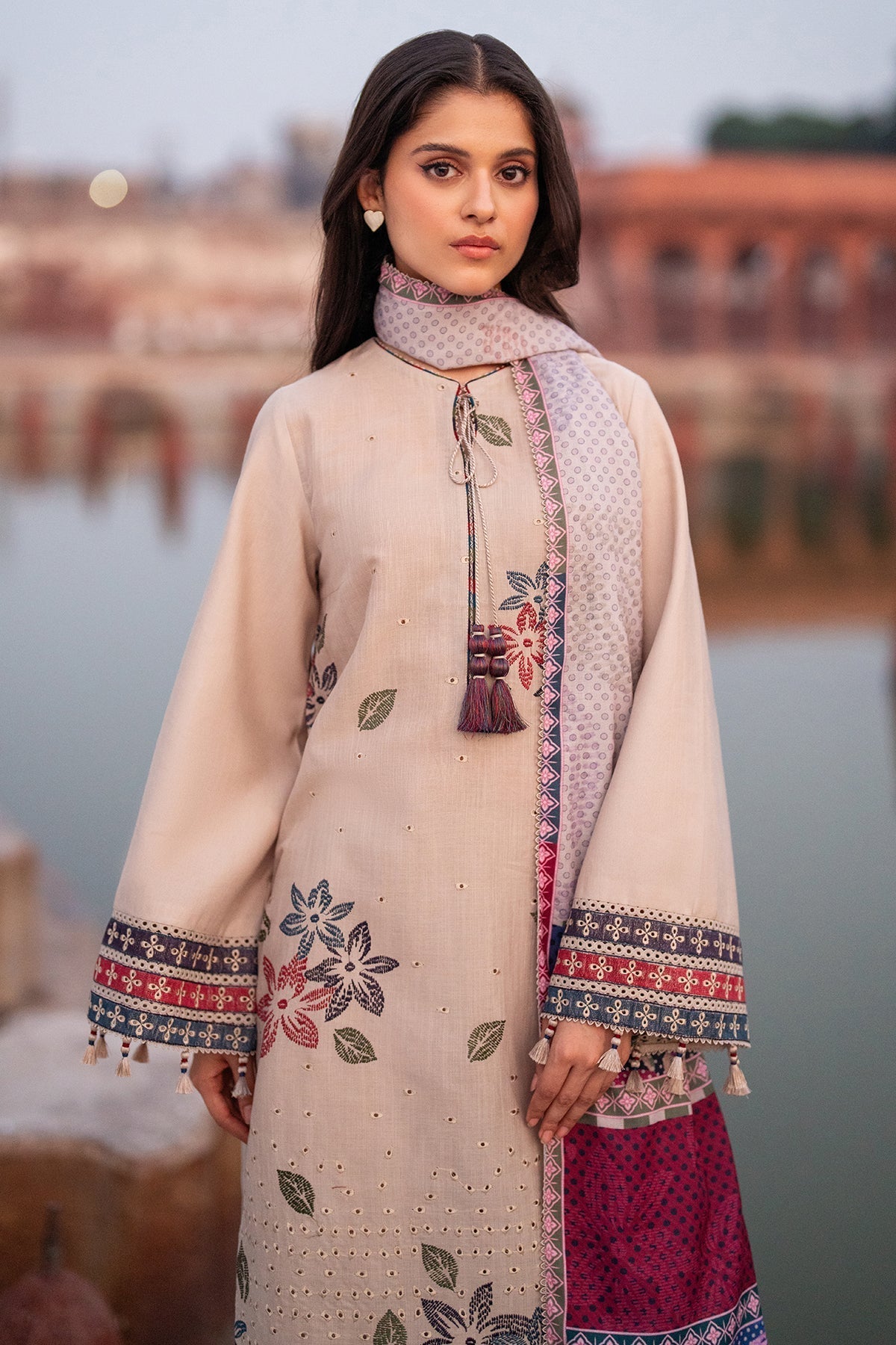 BrandsInn-3PC LAWN EMBROIDERED SHIRT WITH MONARK PRINTED DUPATTA AND TROUSER-BI-143