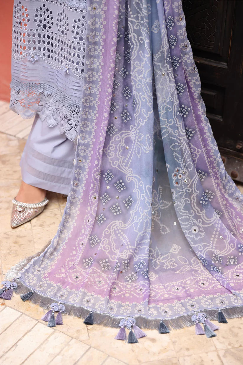 BrandsInn-3PC LAWN CHIKANKARI EMBROIDERED SHIRT WITH MONARK PRINTED DUPATTA AND EMB TRPUSER-BI-294