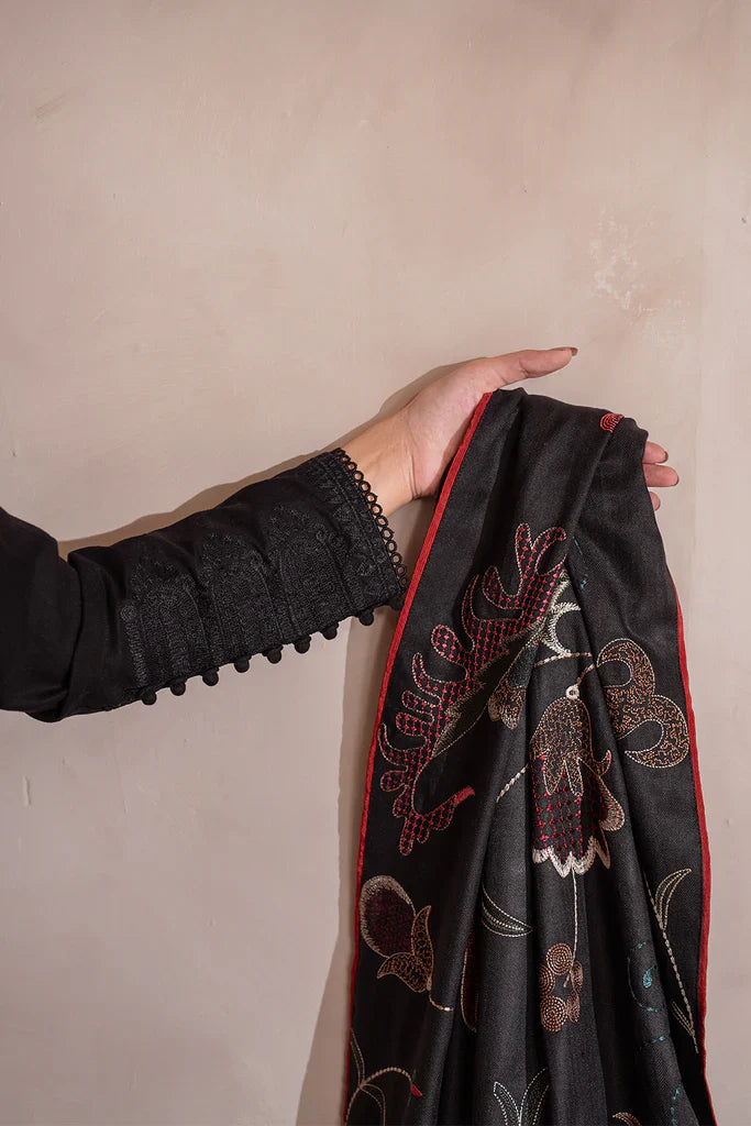 BrandsInn-3PC DHANAK EMBROIDERED SHIRT WITH DHANAK EMBROIDERED SHAWL & TROUSER-BI-4131