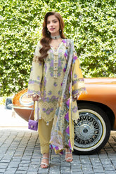BrandsInn-3PC LAWN CHIKANKARI EMBROIDERED SHIRT WITH CHIFOON PRINTED DUPATTA AND TROUSER-BI-4776