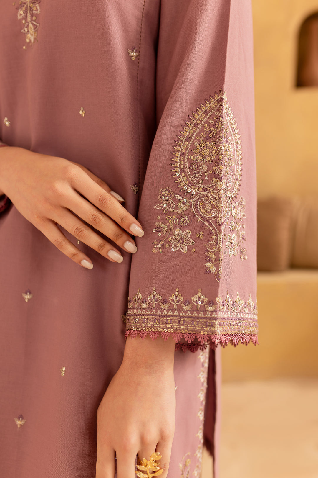 BrandsInn-2PC SEQUIN DHANAK EMBROIDERED SHIRT WITH SEQUIN DHANAK EMBROIDERED TROUSER-BI-4095