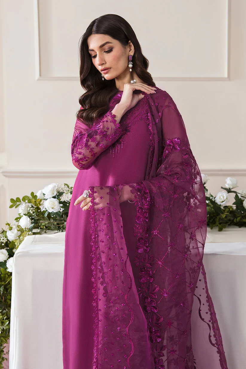 BrandsInn- 3PC ORGANZA EMBROIDERED LAWN SHIRT WITH ORGANZA EMBROIDERED DUPATTA AND TROUSER -BI-432