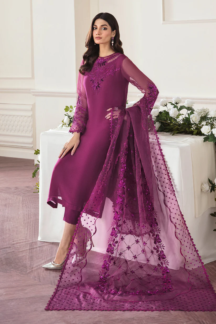BrandsInn- 3PC ORGANZA EMBROIDERED LAWN SHIRT WITH ORGANZA EMBROIDERED DUPATTA AND TROUSER -BI-432