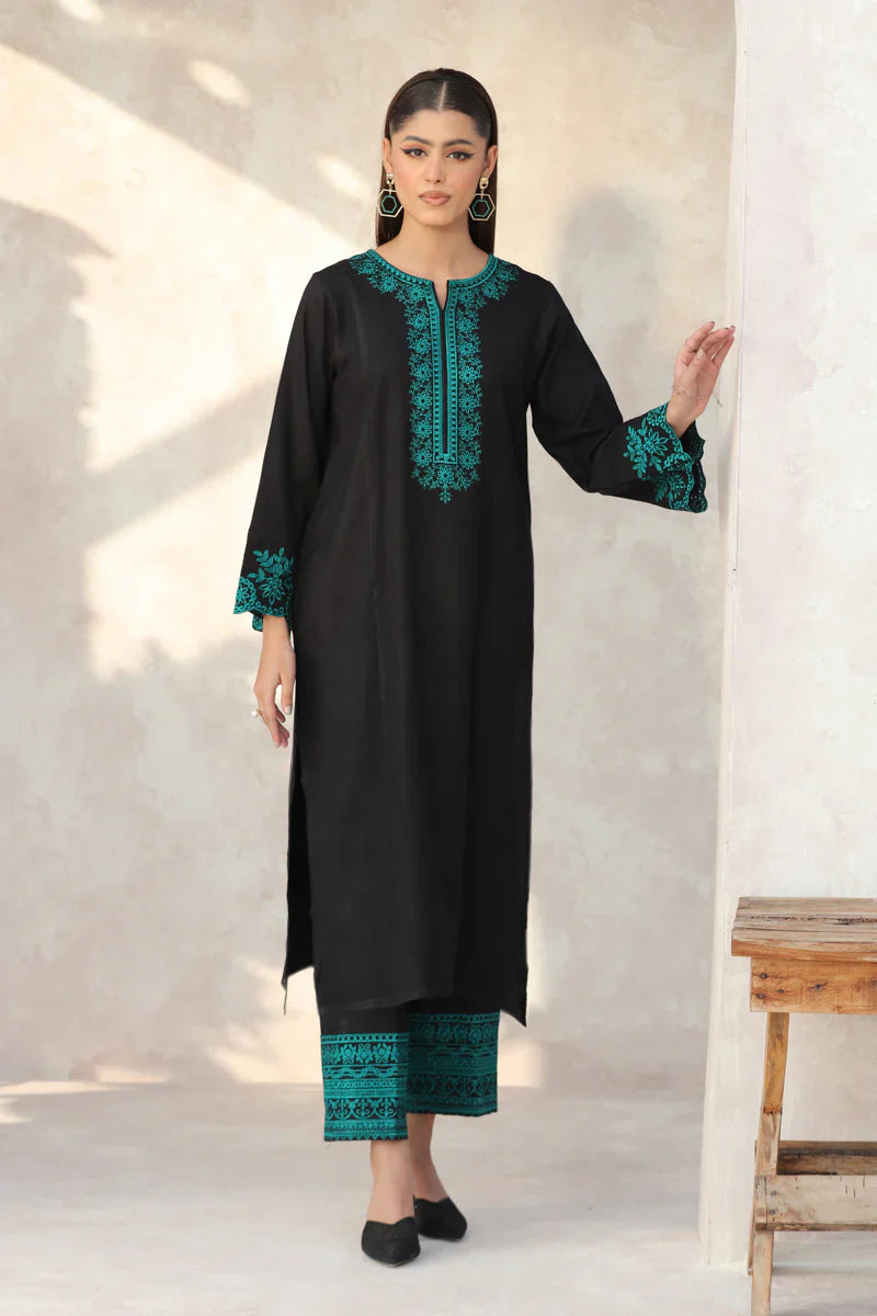 BrandsInn-2PC DHANAK EMBROIDERED SHIRT WITH DHANAK EMB TROUSER-BI-4115