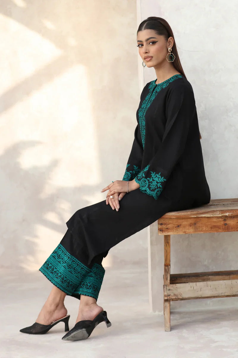 BrandsInn-2PC DHANAK EMBROIDERED SHIRT WITH DHANAK EMB TROUSER-BI-4115