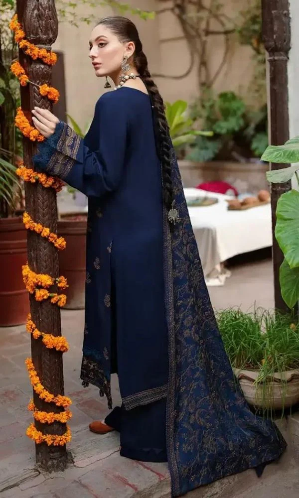 BrandsInn - 3PC DHANAK EMBROIDERED SHIRT WITH DHANAK EMBROIDERED SHAWL AND TROUSER -BIC-4006