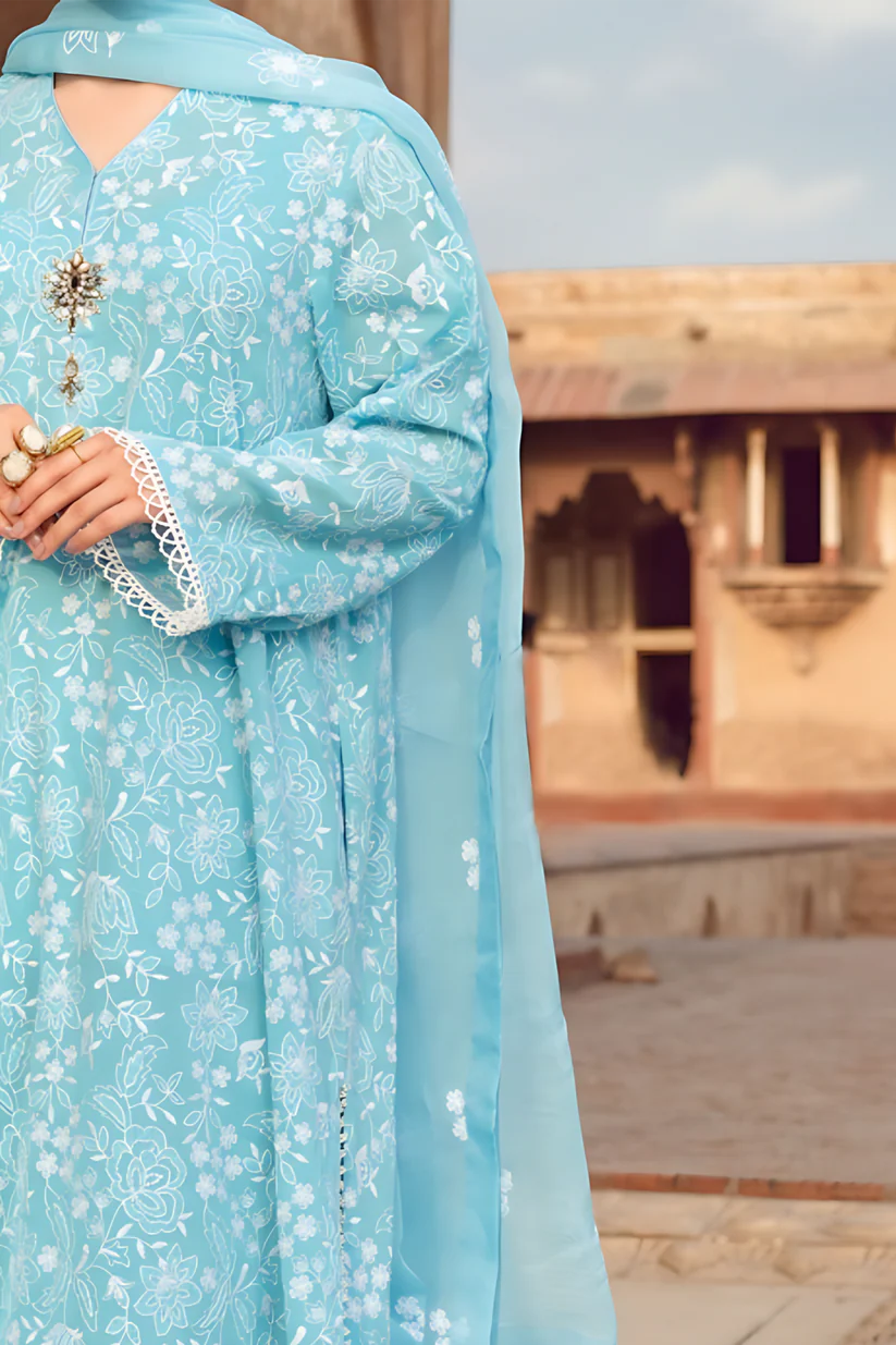 BrandsInn- 3PC DHANAK EMBROIDERED SHIRT WITH DHANAK EMBROIDERED SHAWL AND TROUSER-BIC-4002