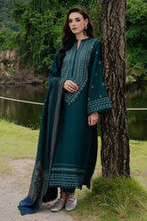 BrandsInn-3PC DHANAK EMBROIDERED SHIRT WITH COUTRAI PRINTED SHAWL AND TROUSER-BI-5272
