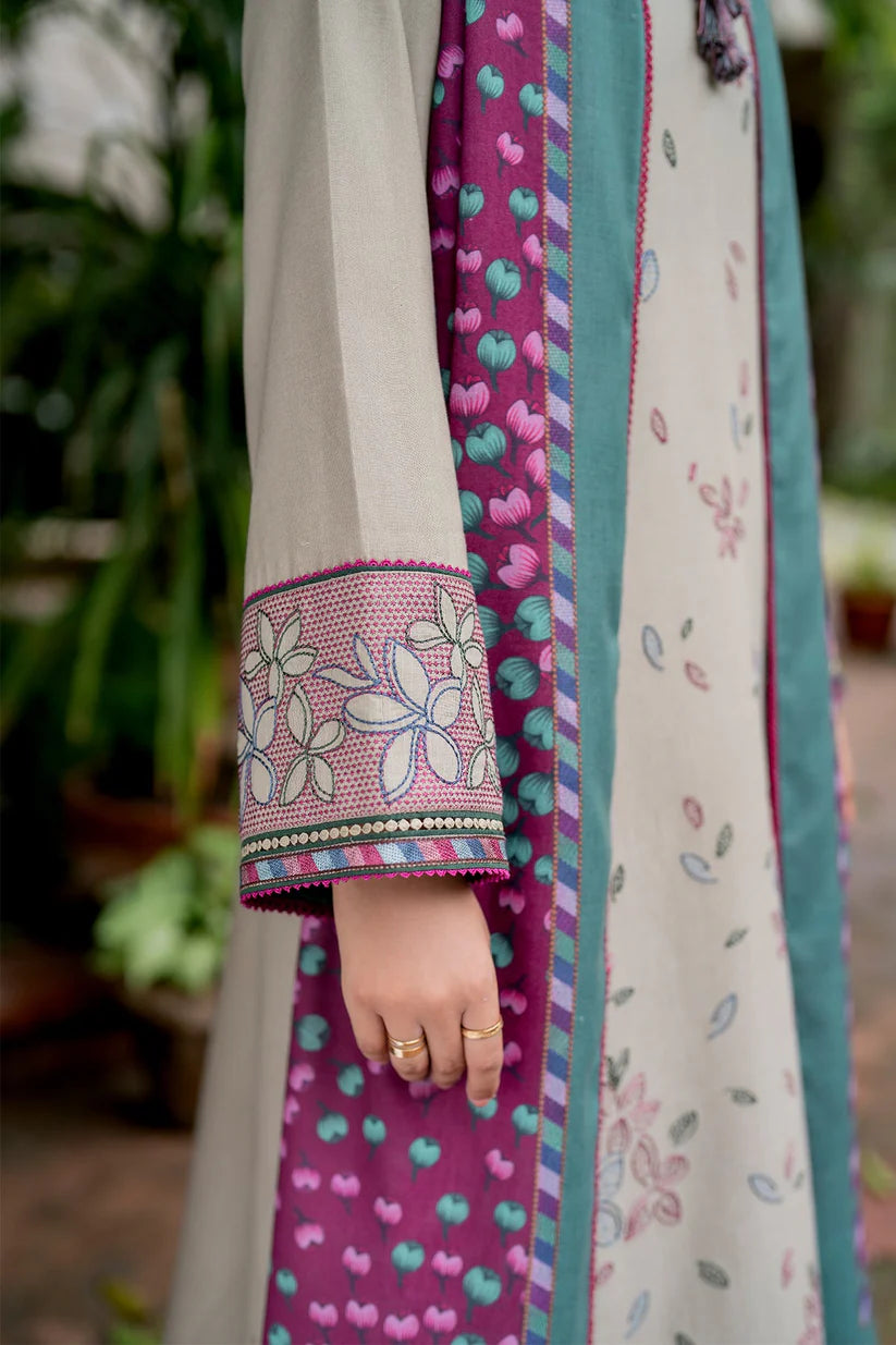 BrandsInn-3PC DHANAK EMBROIDRED SHIRT WITH WOOL PRINT SHAWL AND TROUSER-BI-4068