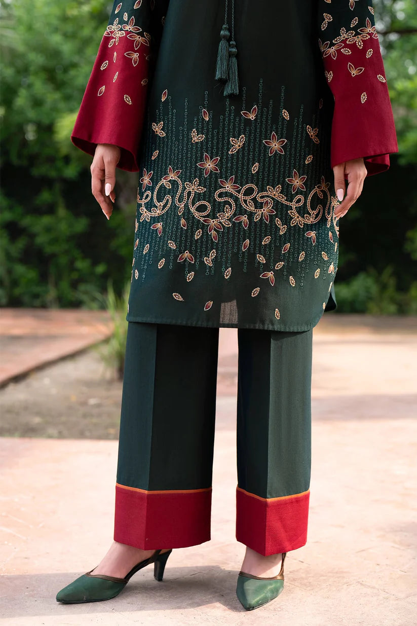 BrandsInn-3PC DHANAK EMBROIDRED SHIRT WITH WOOL PRINT SHAWL AND TROUSER-BI-4077