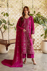 BrandsInn-3PIECE LAWN SEQUIN EMBROIDERED SHIRT WITH CHIFFON EMBROIDERED DUPATTA AND TROUSER-BI-4867
