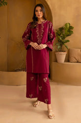 BrandsInn-2PIECE DHANAK EMBROIDERED SHIRT WITH DHANAK EMB TROUSER-BI-15016