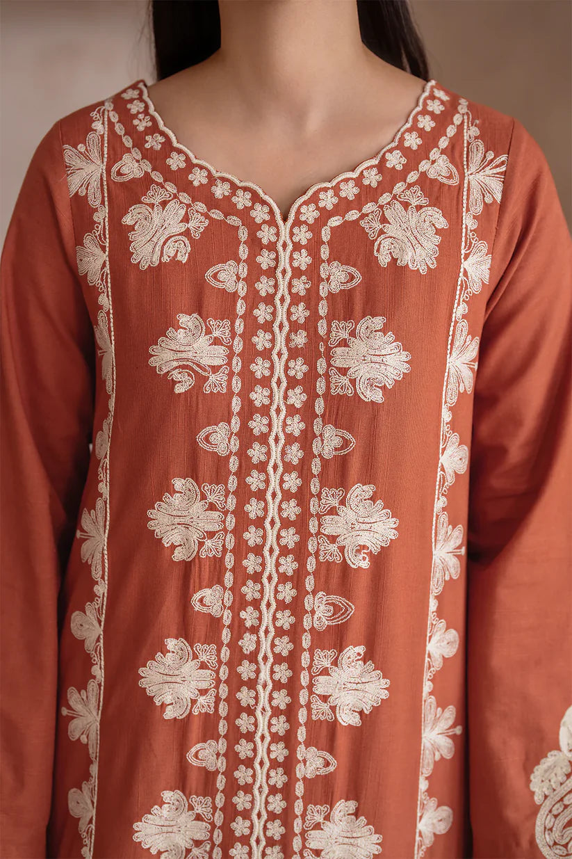 BrandsInn-3PC DHANAK EMBROIDERED SHIRT WITH DHANAK EMBROIDERED SHAWL & TROUSER-BI-4122