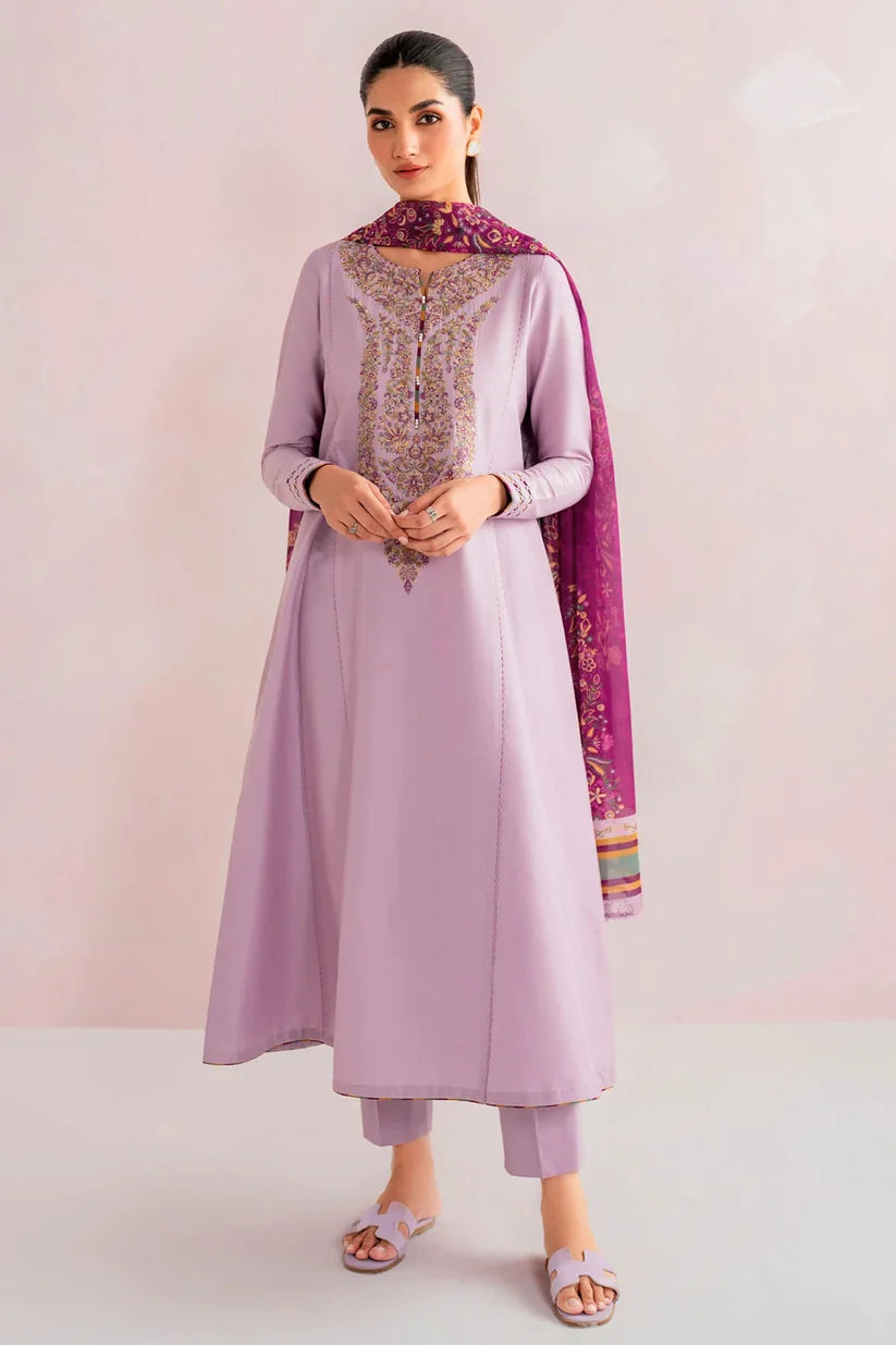 BrandsInn- 3PC LAWN EMBROIDERED SHIRT WITH MONARK PRINTED DUPATTA AND TROUSER-BI-397