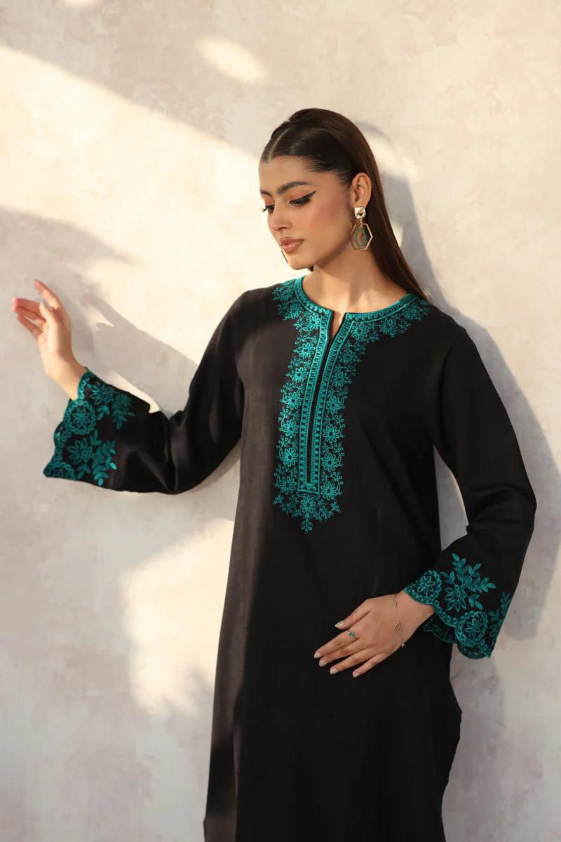 BrandsInn-2PC DHANAK EMBROIDERED SHIRT WITH DHANAK EMB TROUSER-BI-4115