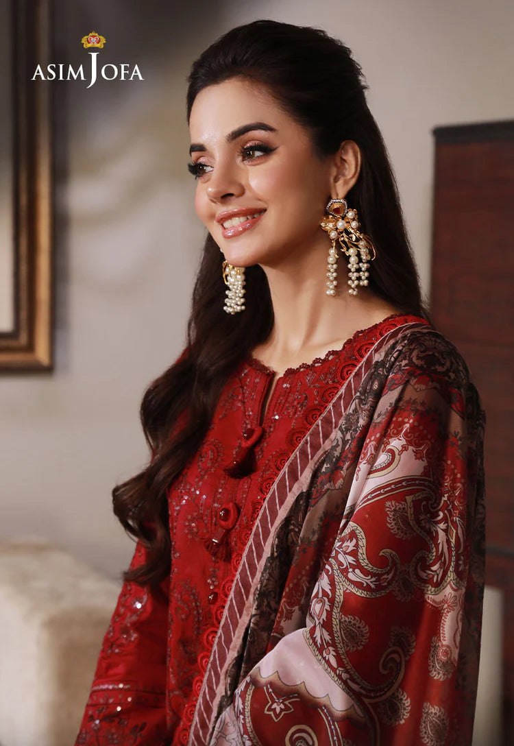 BrandsInn-3PC DHANAK SEQUIN EMBROIDRED SHIRT WITH COURTRAI PRINTED SHAWL AND TROUSER-BI-4228