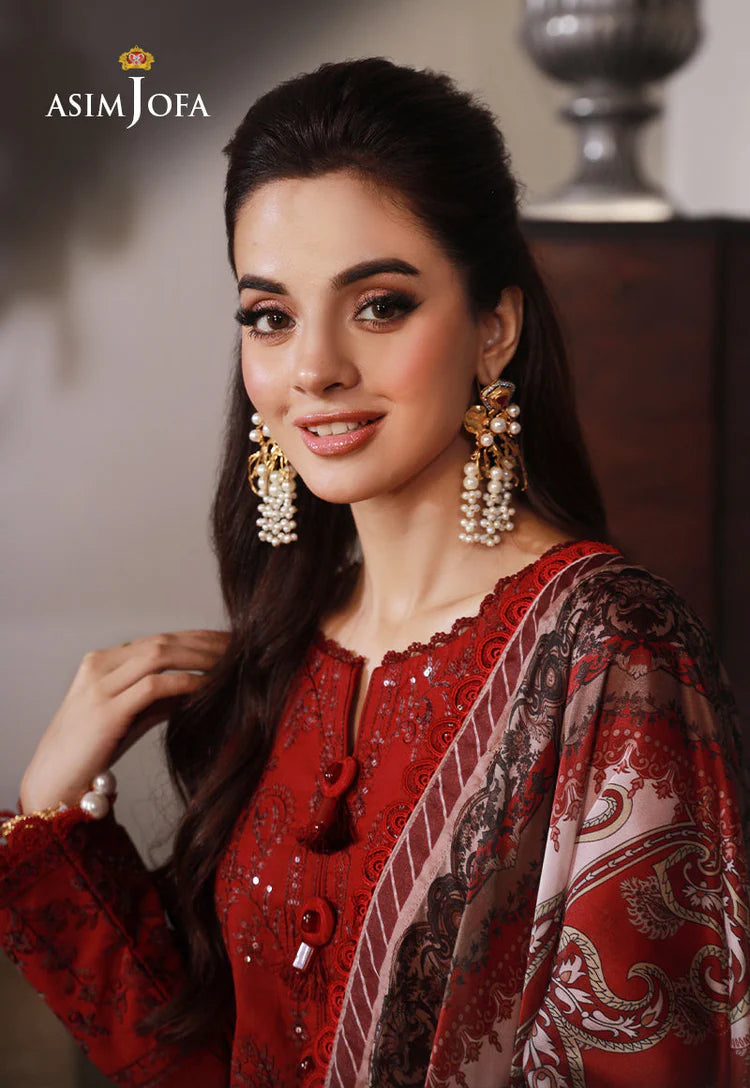 BrandsInn-3PC DHANAK SEQUIN EMBROIDRED SHIRT WITH COURTRAI PRINTED SHAWL AND TROUSER-BI-4228