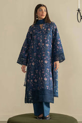 BrandsInn-3PC LAWN PRINTED EMB SHIRT WITH SILK PRINTED DUPATTA AND DYED TROUSER-BI-053