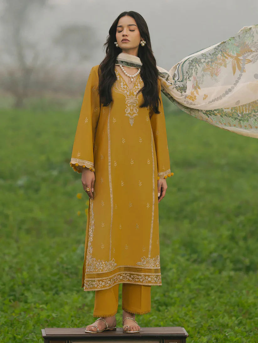 BrandsInn-3PC LAWN EMBROIDERED SHIRT WITH MONARK PRINT DUPATTA AND TROUSER-BI-304
