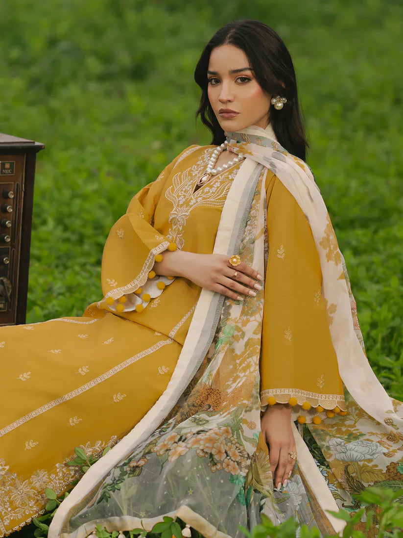 BrandsInn-3PC LAWN EMBROIDERED SHIRT WITH MONARK PRINT DUPATTA AND TROUSER-BI-304