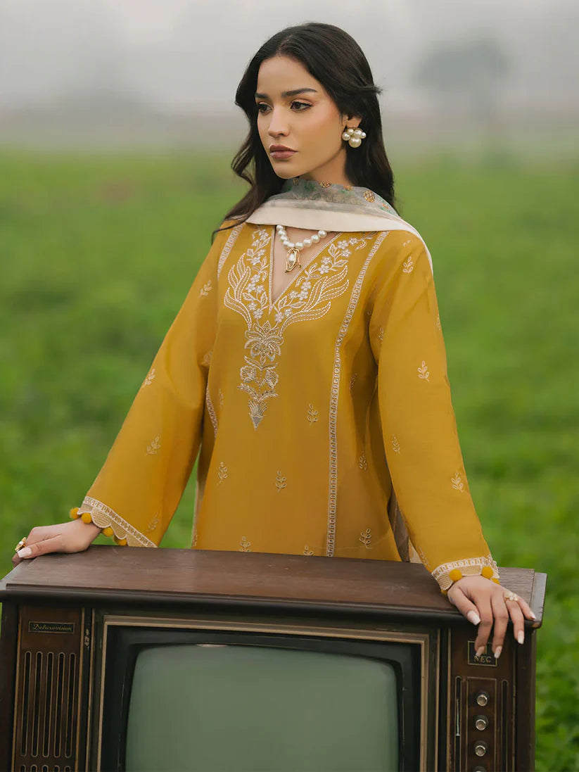 BrandsInn-3PC LAWN EMBROIDERED SHIRT WITH MONARK PRINT DUPATTA AND TROUSER-BI-304